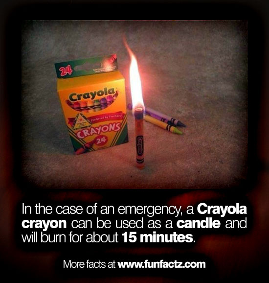 In the case of an emergency, a Crayola crayon can be used as a candle