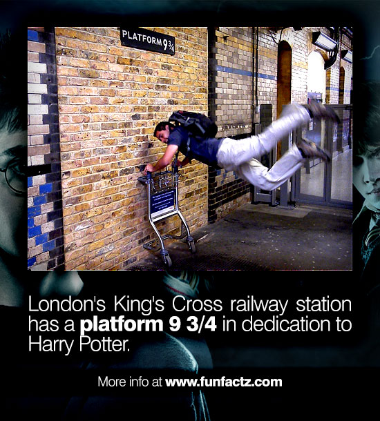 London's King's Cross railway station has a platform 9 3/4 in
