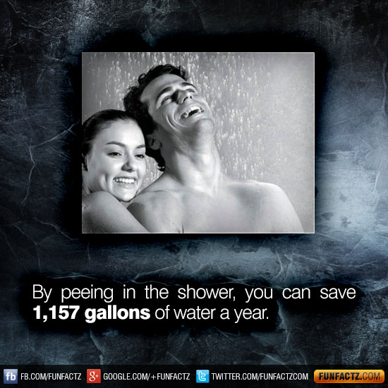 By peeing in the shower, you can save 1,157 gallons of water a year.
