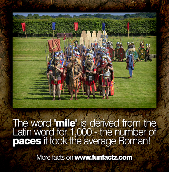 The word 'mile' is derived from the Latin word for 1,000 the number of paces it took the
