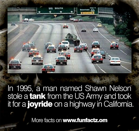 In 1995, a man named Shawn Nelson stole a tank from the US Army and took it for a joyride on a