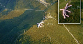 200 Ft Bunny with Entrails Hanging Out on Hill in Italy